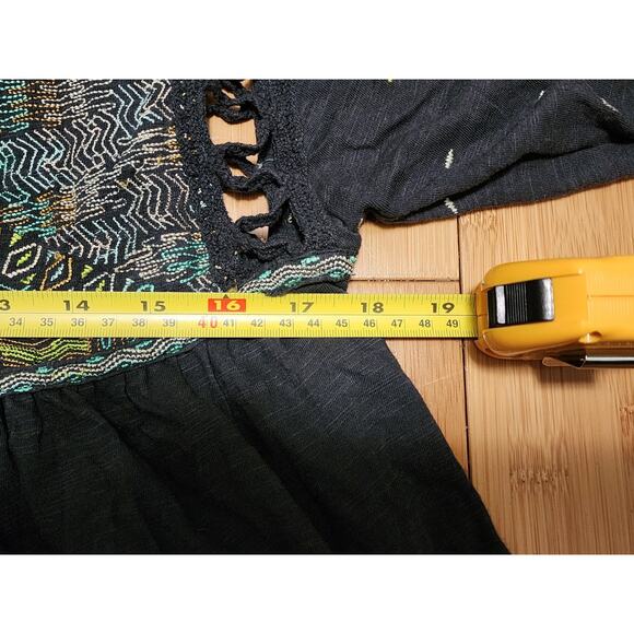 Free People Much Love Embroidered Tunic Top Mini Dress Black Womens Size Medium - Picture 4 of 8